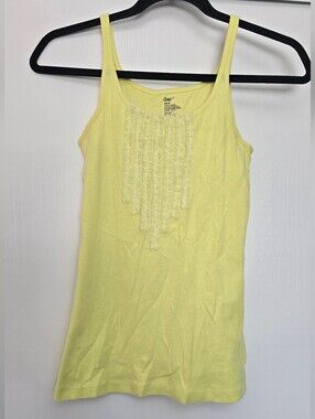 GAP - Yellow Cotton Scoop-Neck Sleeveless Tank Top With Raw Ruffle Panel Detail